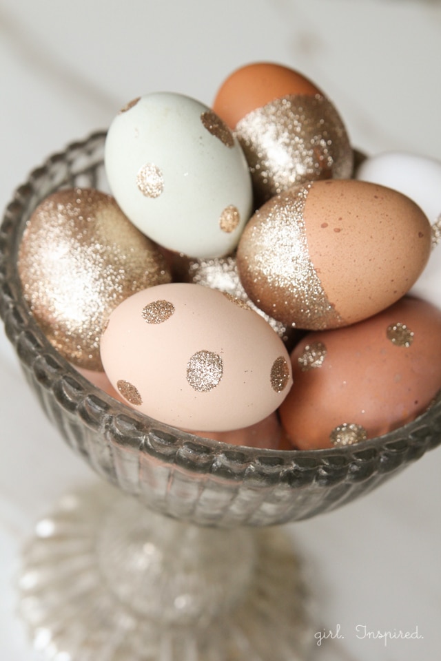 glitter painted easter eggs 