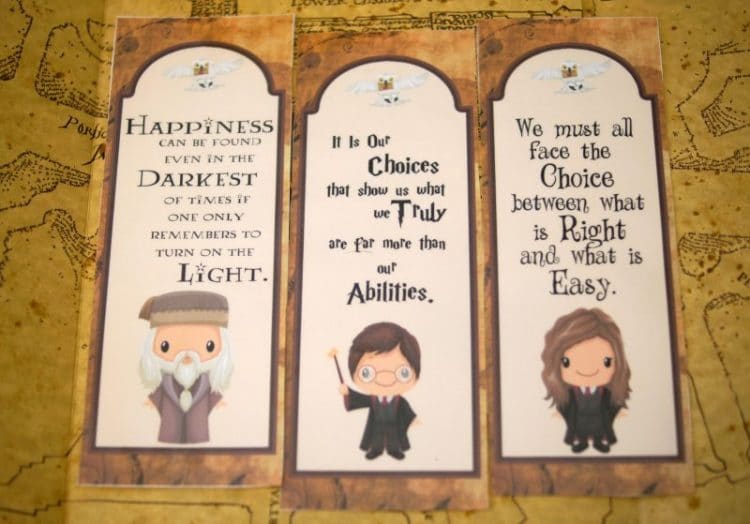 harry potter bookmarks with characters and their sayings 