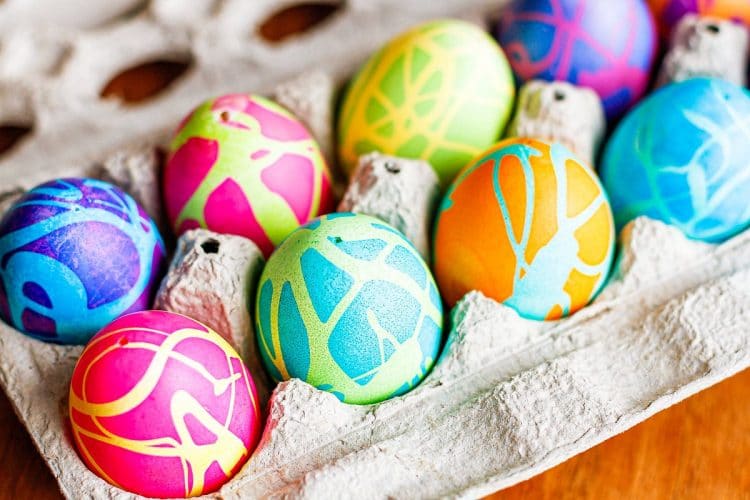 crackle painted easter eggs in egg carton