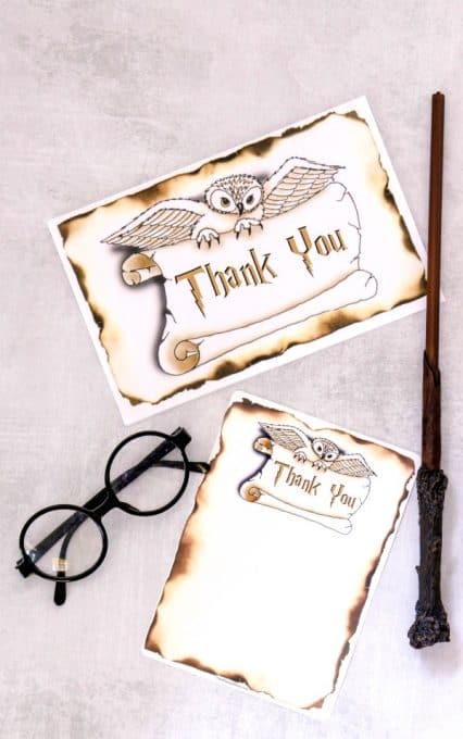 harry potter wood burned thank you cards with harry potter glasses