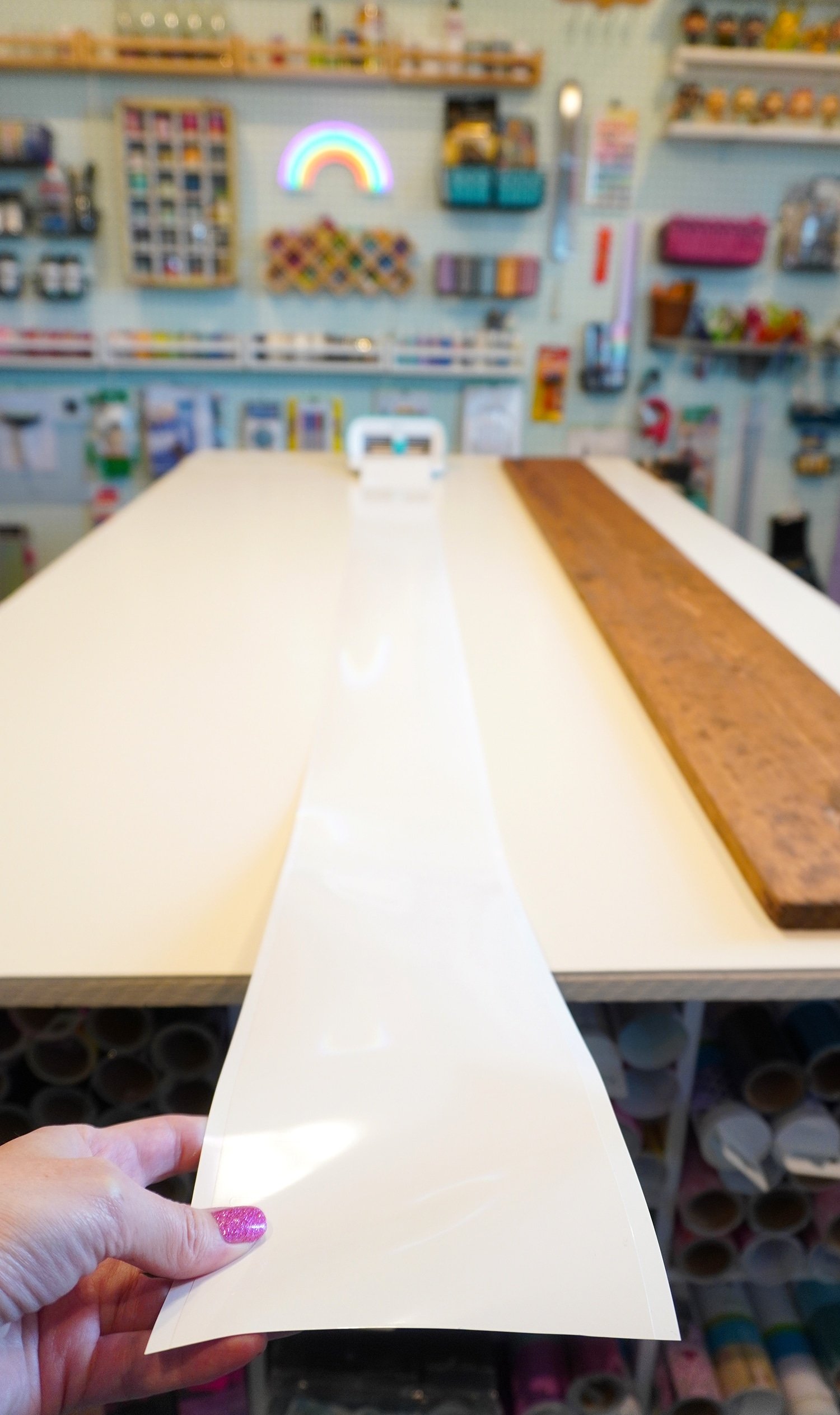super long vinyl cuts made with cricut joy in craft room