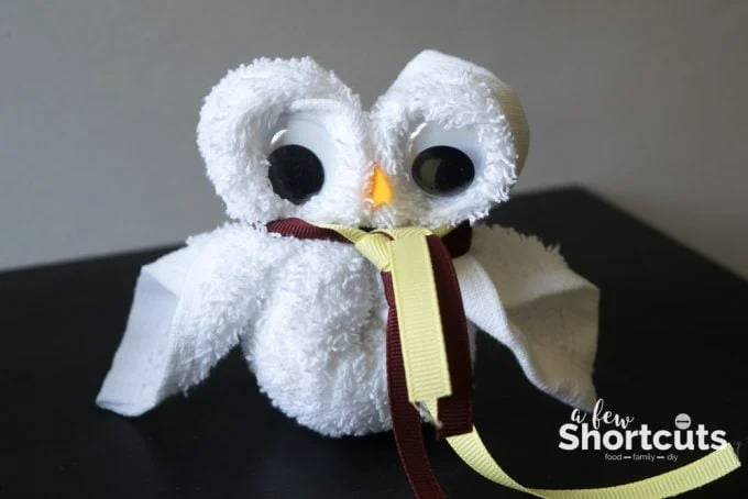 Hedwig owl made from wash clothes