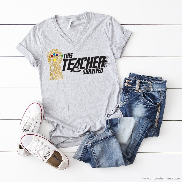 avengers teacher svg file on shirt with accessories 