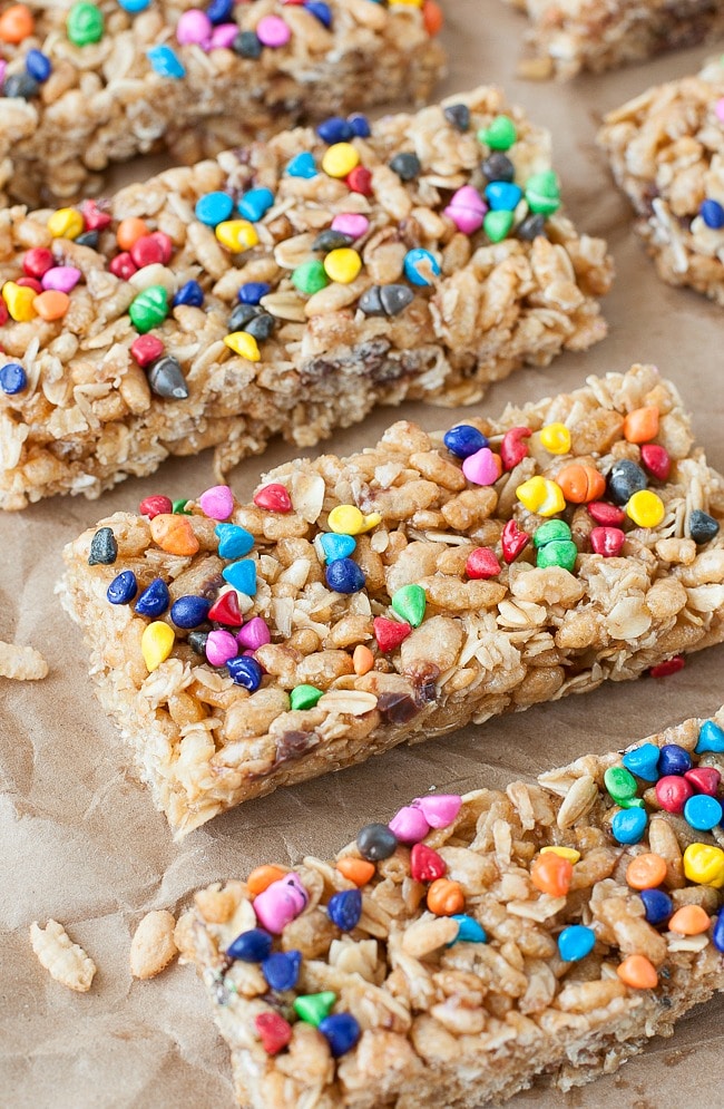 no bake rainbow chip granola bars 