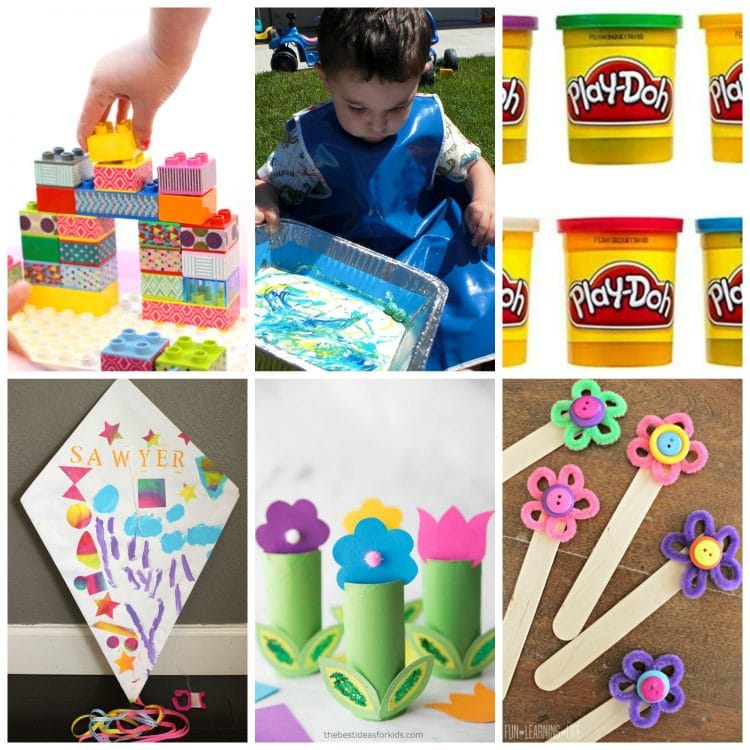 collage of crafting activities for kids