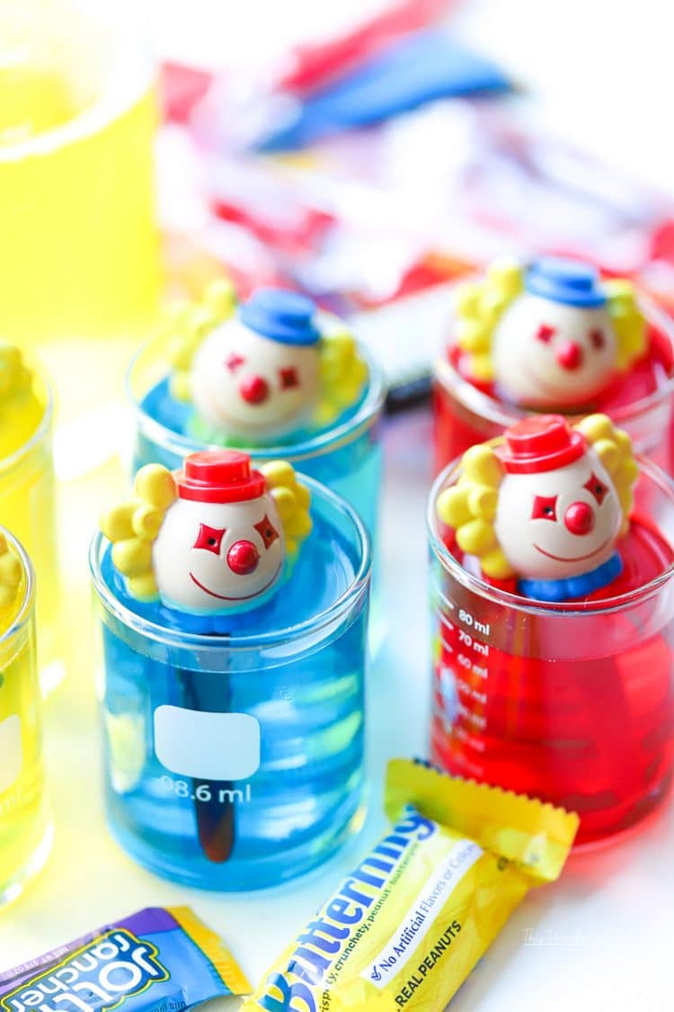 creepy clown jello shots with smiling clowns