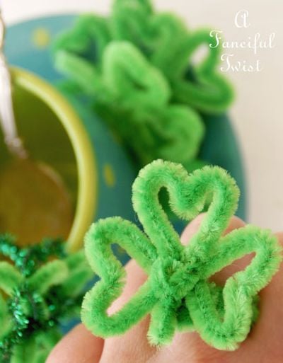 shamrock rings made from pipe cleaners worn