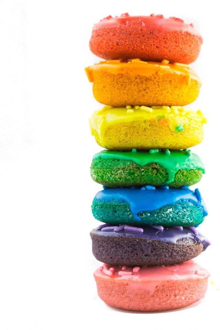donuts in rainbow colors with sprinkles
