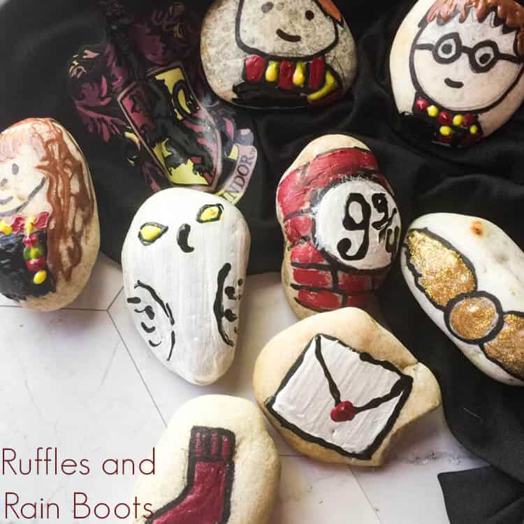 Rocks painted with Harry Potter characters