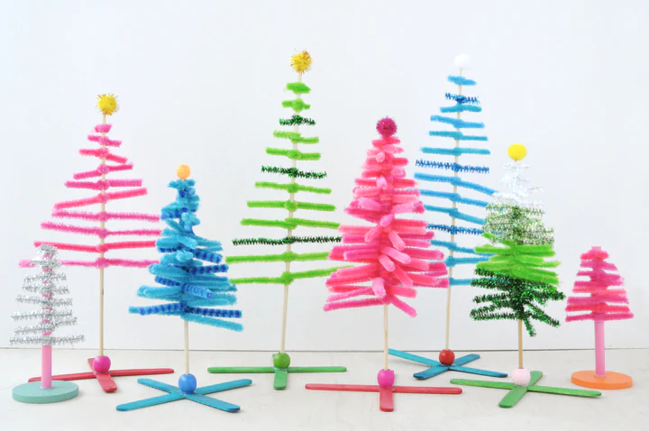 pipe cleaner trees in various colors