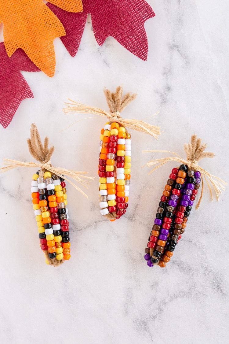 pipe cleaner beaded corn craft for fall or thanksgiving