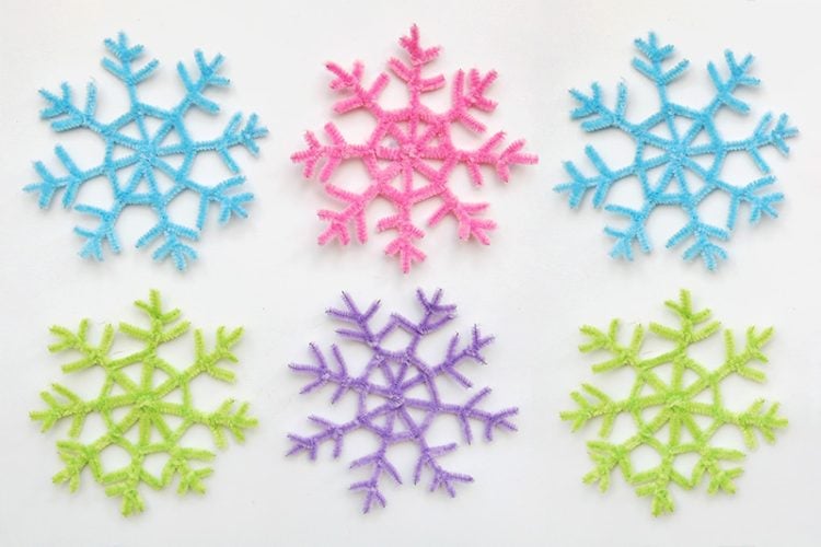 colorful diy pipe cleaner snowflakes