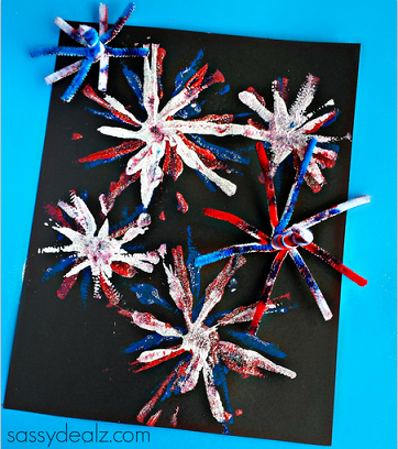pipe cleaner firework painting idea for kids