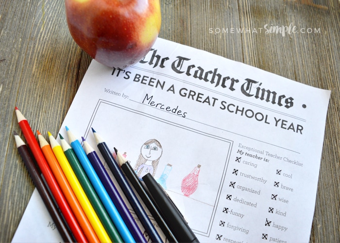 printable teacher newspaper with pencils and apple