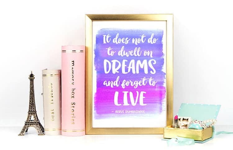 "It does not do to dwell on dreams and forget to live" Harry Potter quote in a photo frame