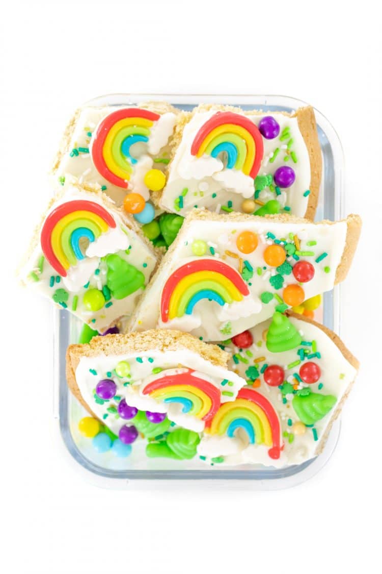 rainbow cookie bark in dish