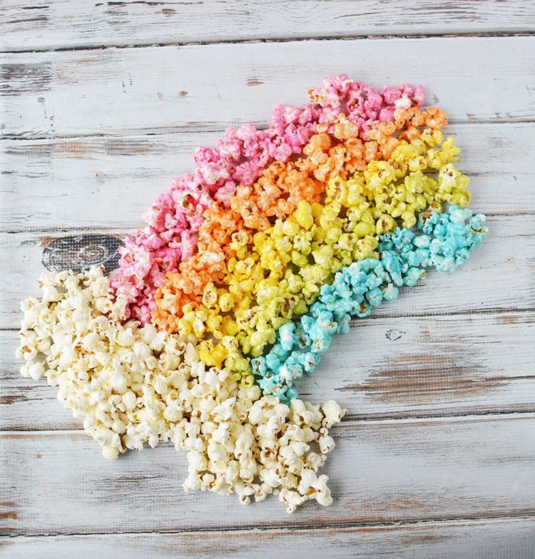 rainbow colored popcorn pieces