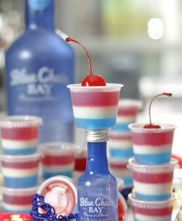 red white and blue jello shots with cherries