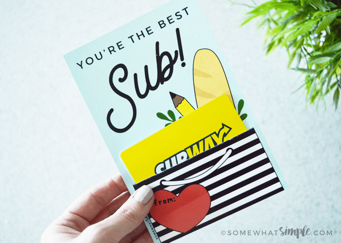 subway gift card holder for substitute teacher appreciation