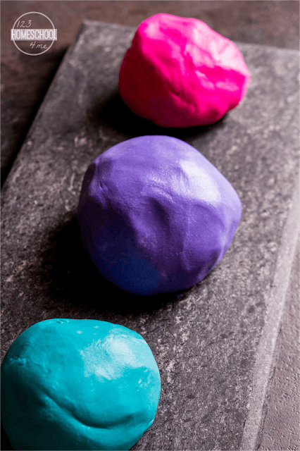 2 ingredient playdough in different colors