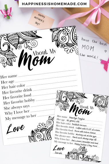 About My Mom Mother's Day printable interview questionnaire