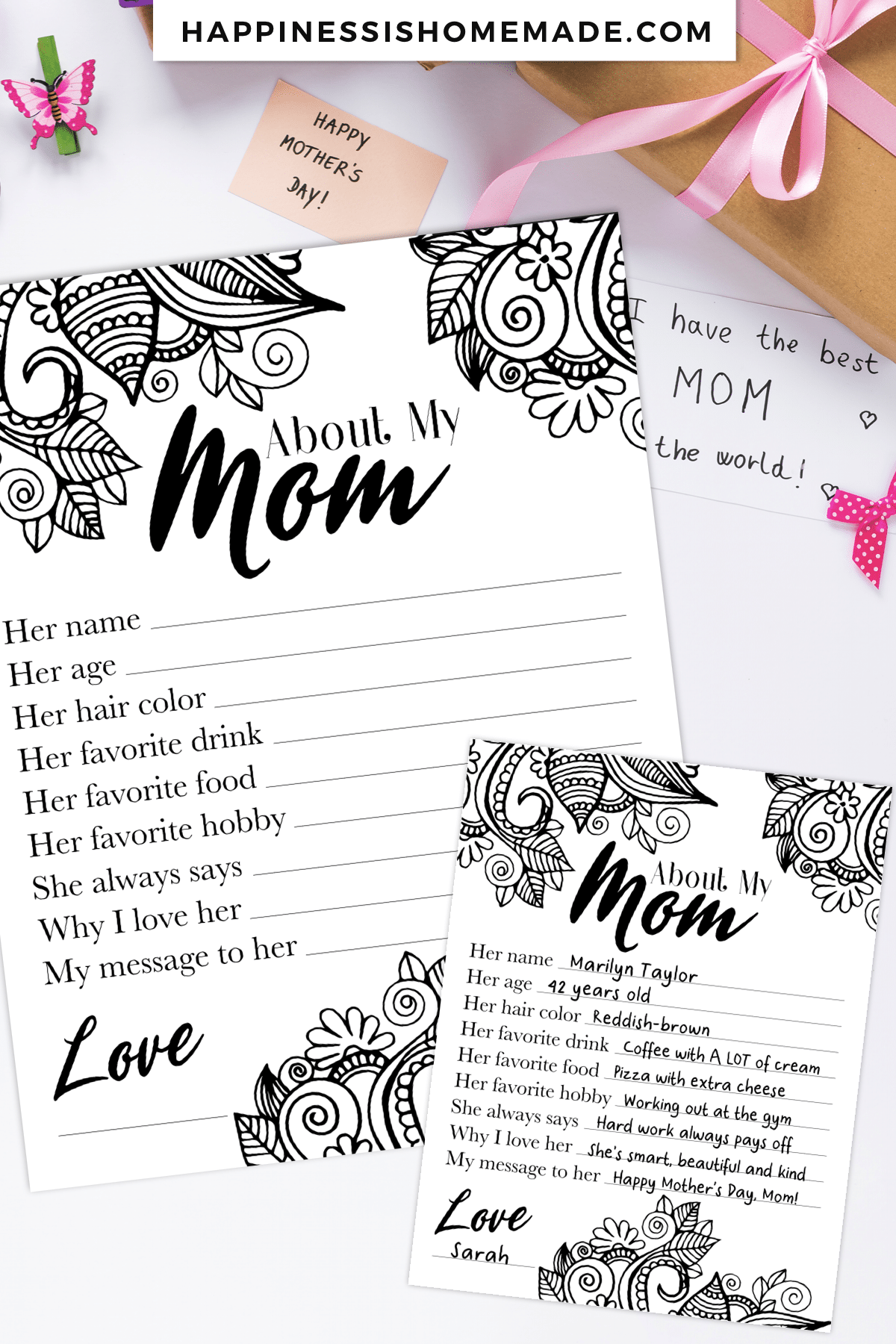 About My Mom Mother\'s Day printable interview questionnaire