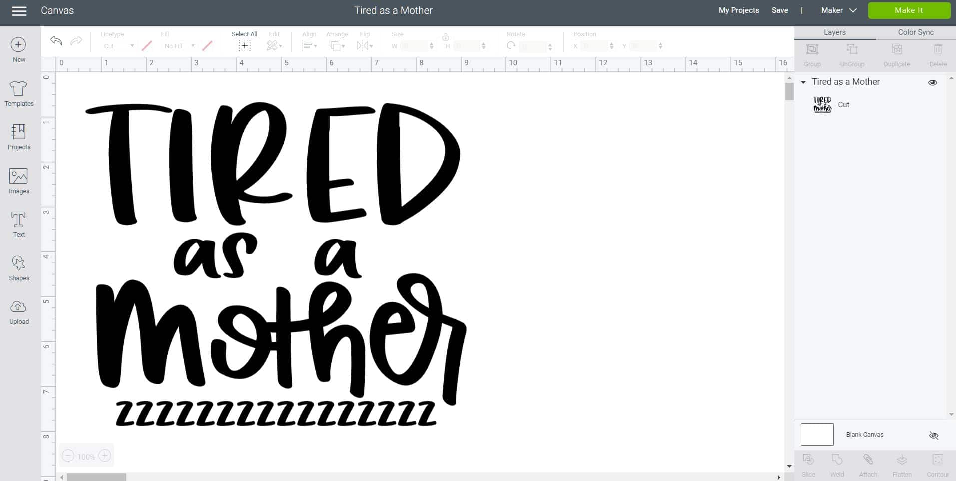 tired as a mother svg file in cricut design space