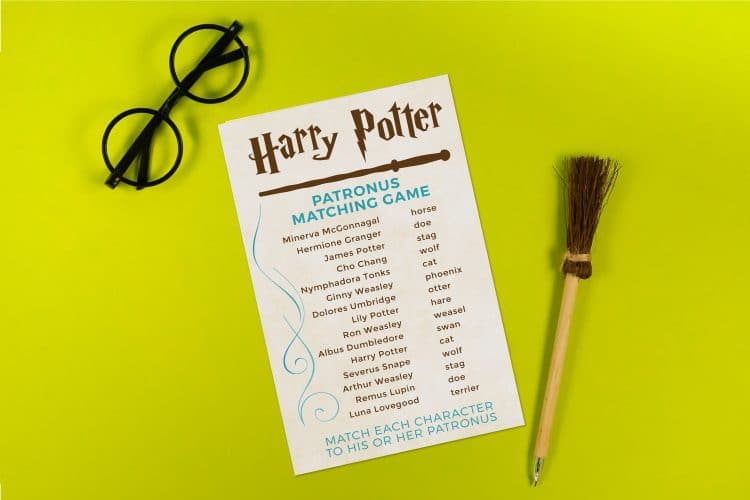 printable harry potter patronus game with wand pen and glasses