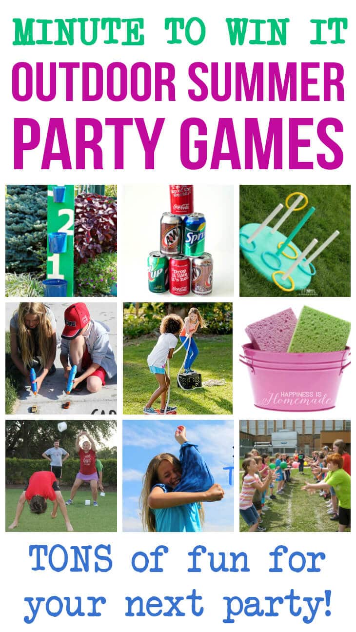 Collage of outdoor summer party games