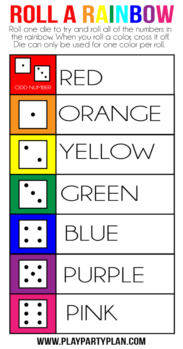 roll a rainbow dice game printable