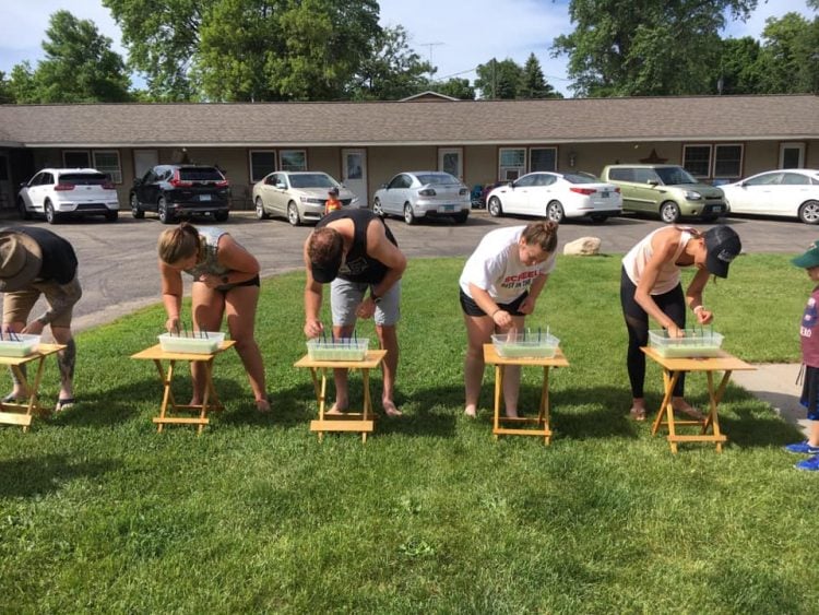 cheerio group competition being played outside of apartment