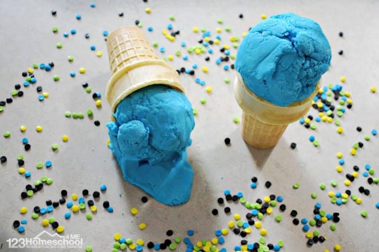 ice cream cones with edible ice cream playdough and sprinkles