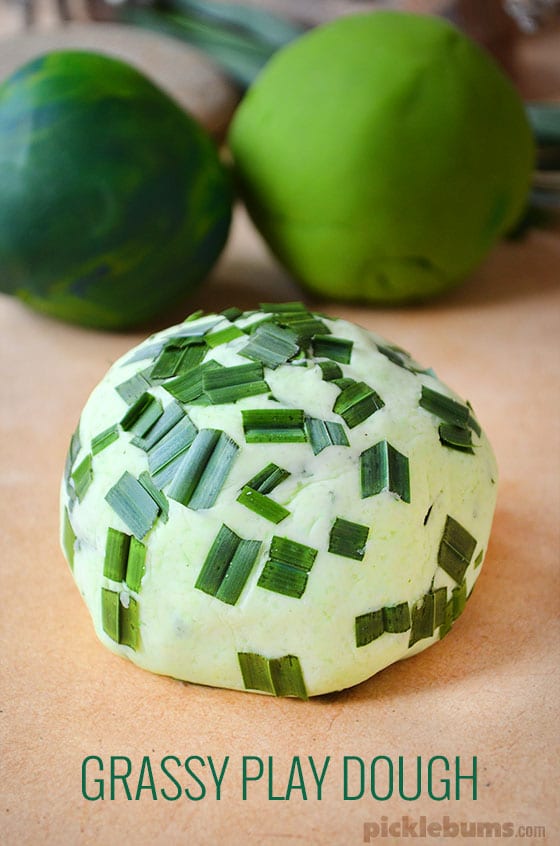 grassy play dough with grass pieces