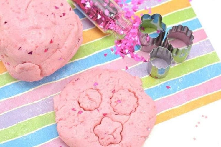 shapes cut out of pink princess playdough