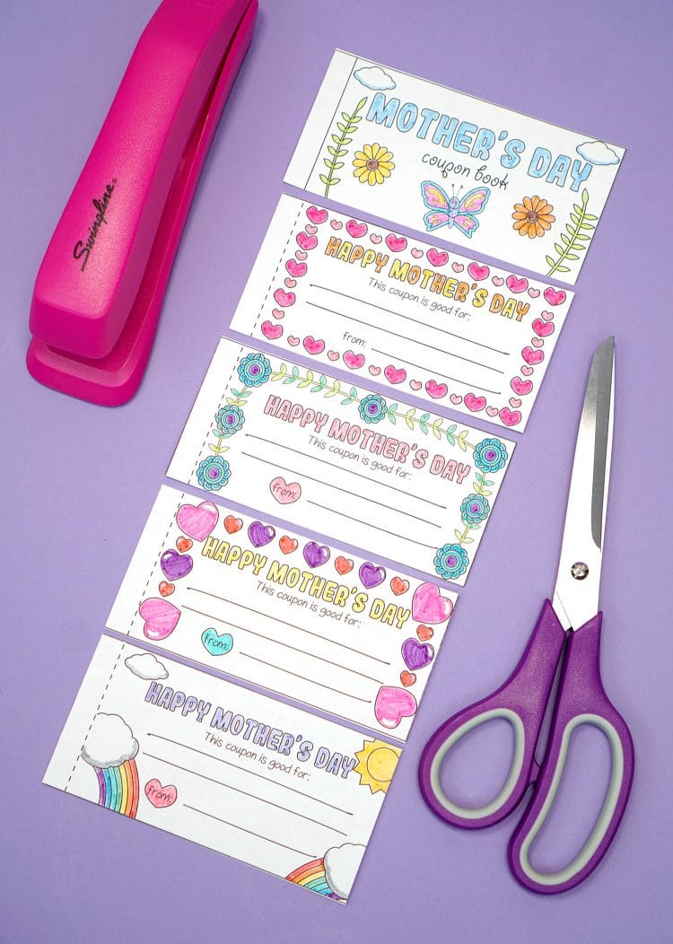 printable mothers day coupons with stapler and scissors