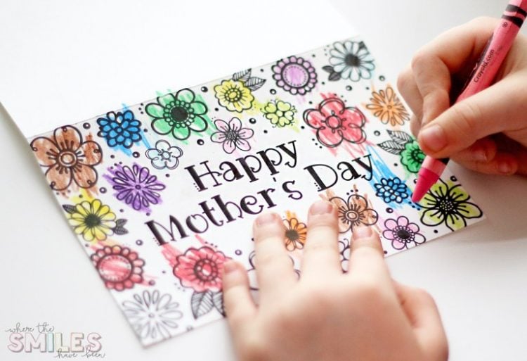 happy mothers day card with colored flowers 