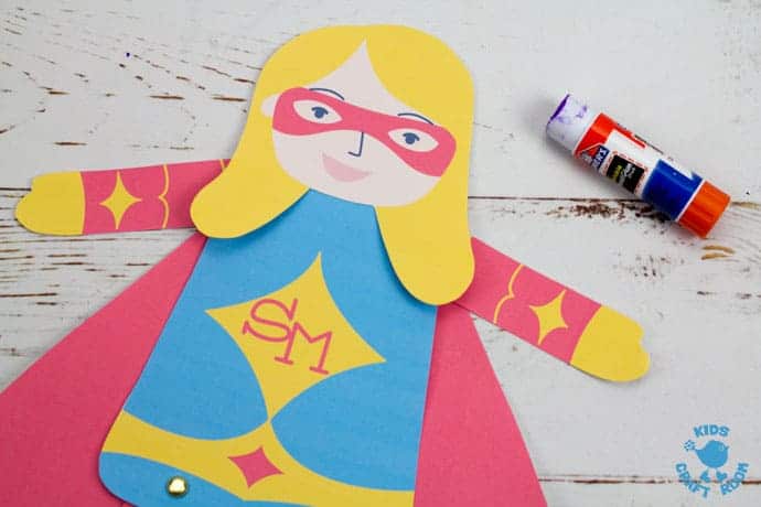 super mom hero puppet made from glue and paper