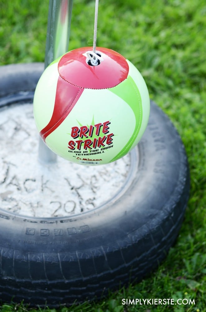 tetherball with cemented tire in yard