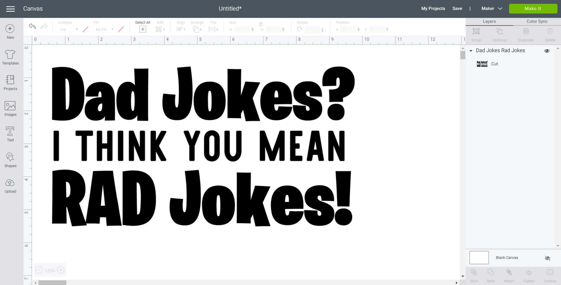 Dad Jokes SVG on Cricut Design Space canvas