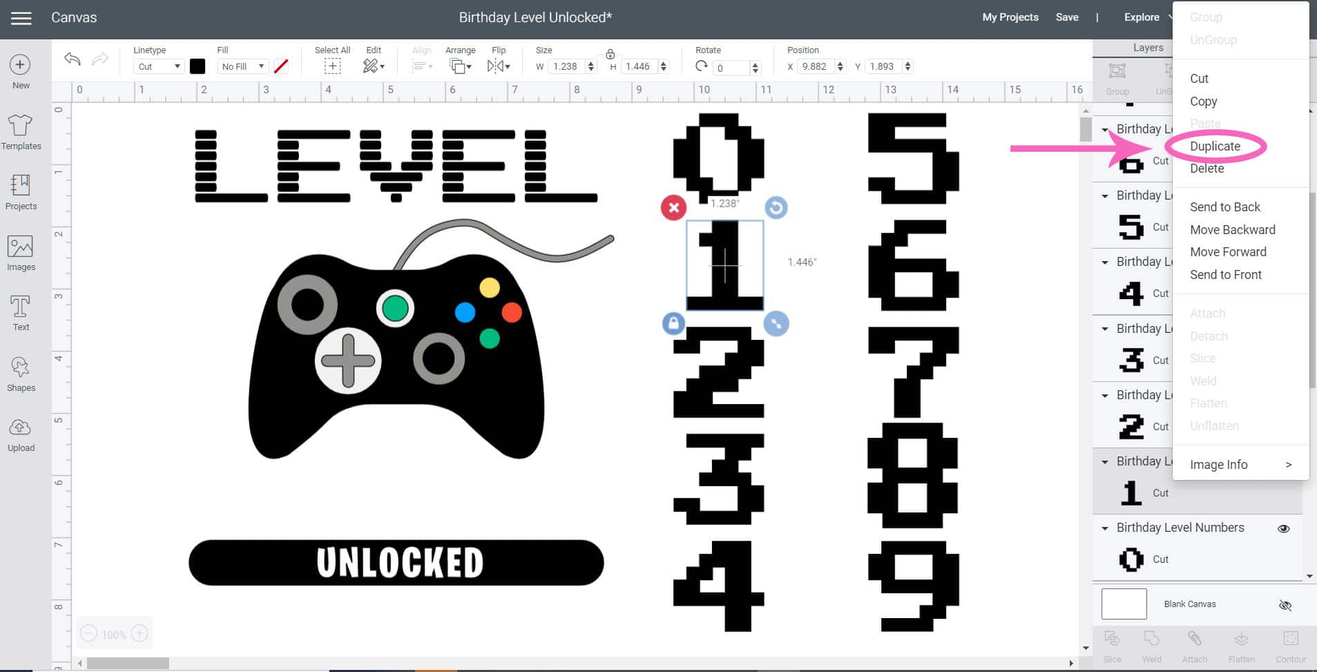 svg file with duplicate layer selected in cricut design space