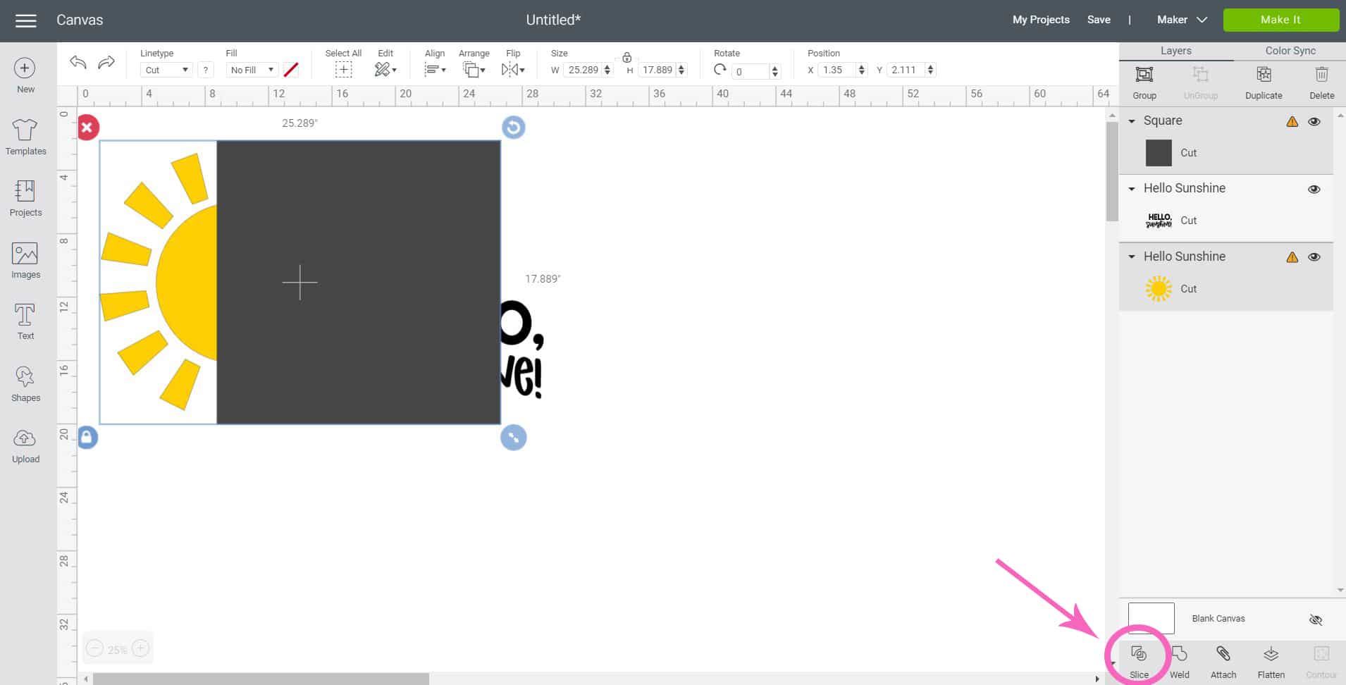 how to slice sunshine svg file in cricut design space