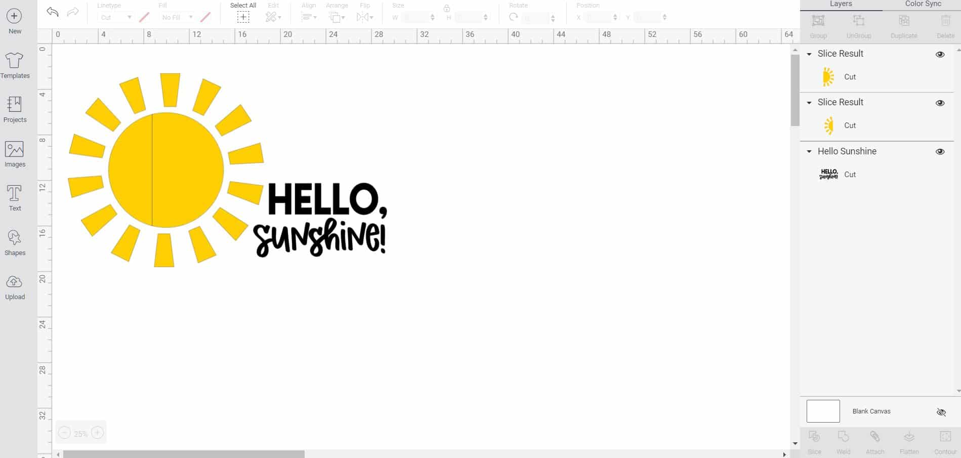 hello sunshine sliced in cricut design space