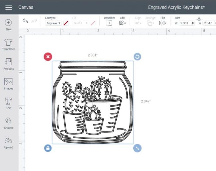 Cricut Design Space screenshot showing engraving lines