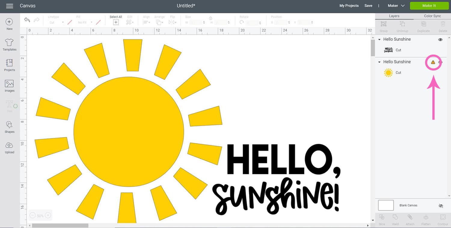 hello sunshine svg file in cricut design space