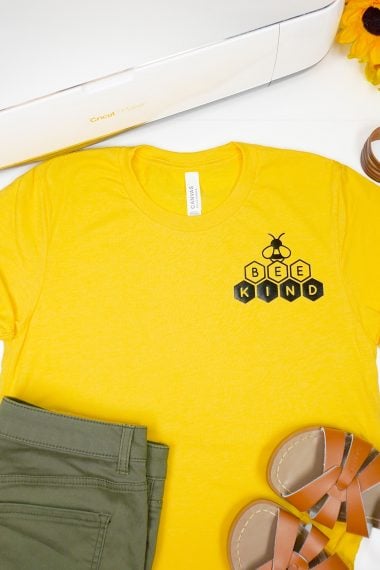 bee kind svg file on yellow shirt with accessories