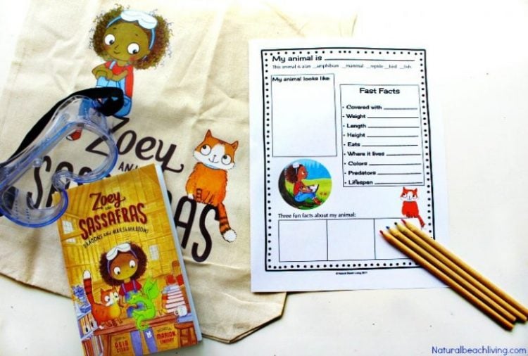 printable animal research activity with book and goggles