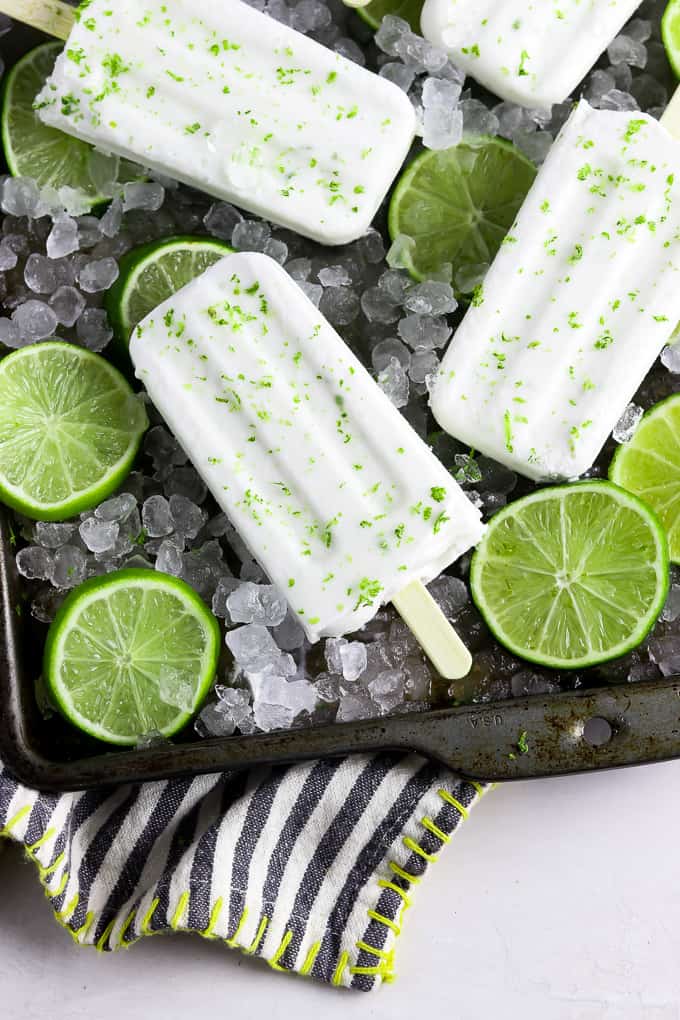 coconut lime popsicles with lime slices