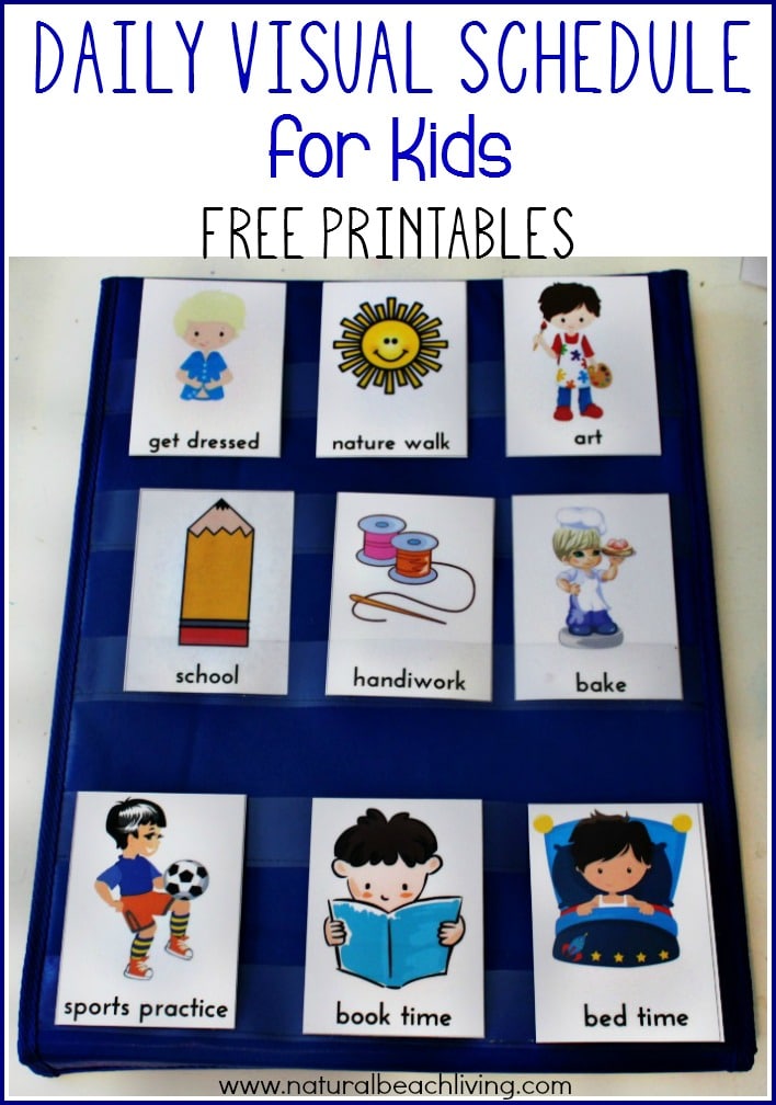 daily visual schedule represented with drawn pictures on velcro mat