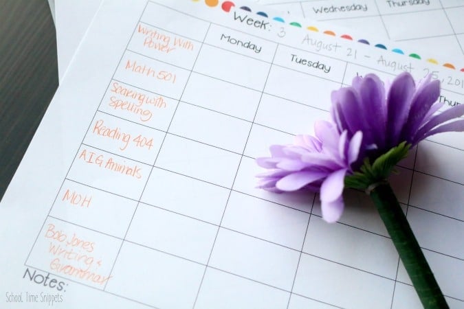homeschool weekly planner with flower