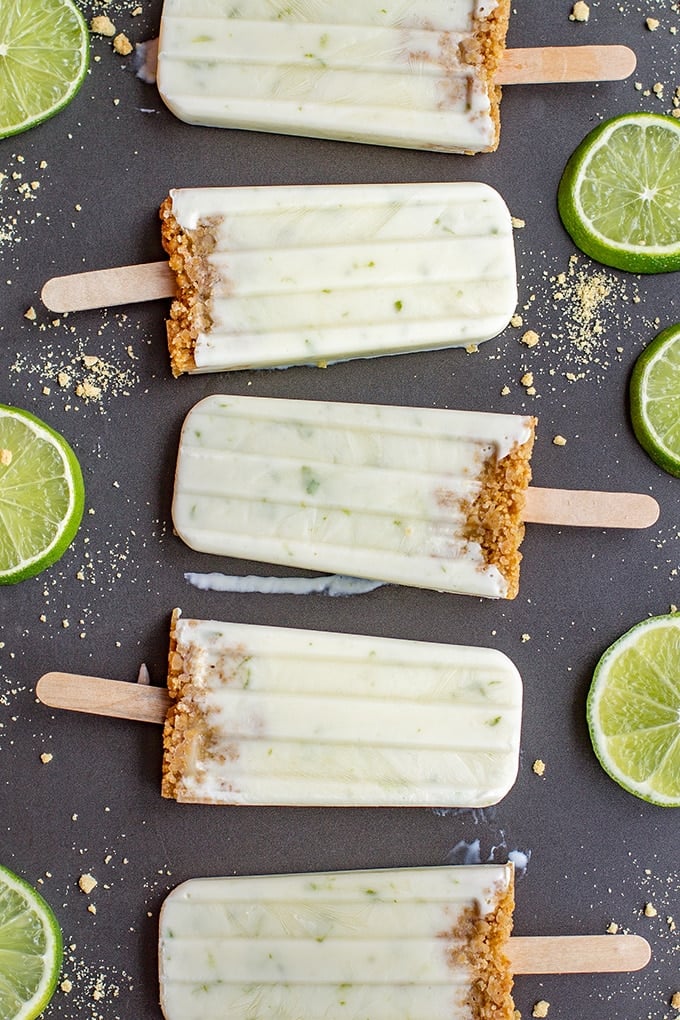 key lime pie popsicles with lime slices
